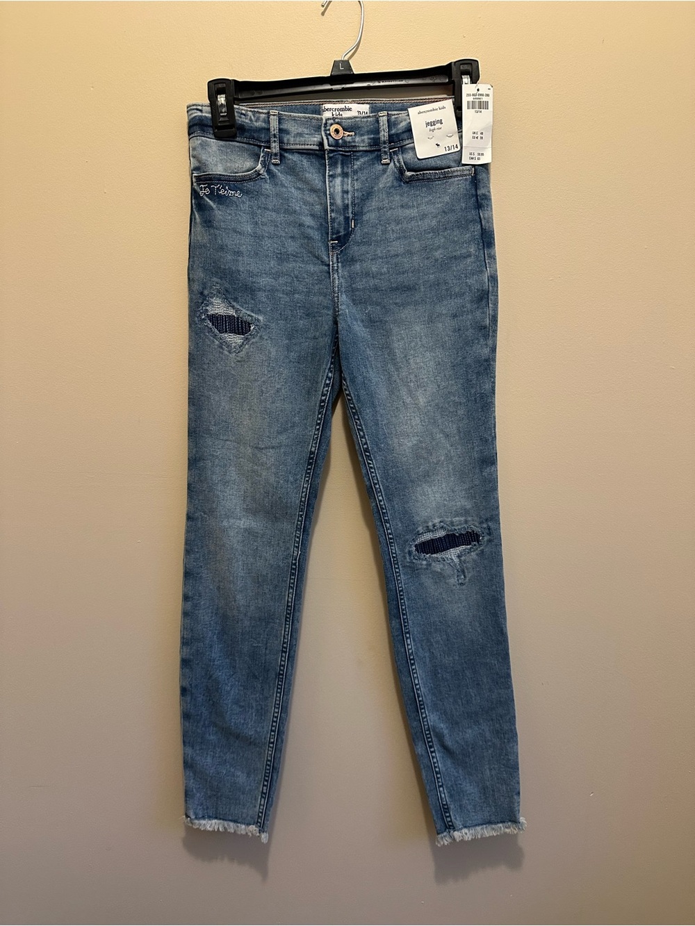 NWT Girls 13/14 Abercrombie Jeggings High Rise Adjustable Waist Jeans Frayed Hem